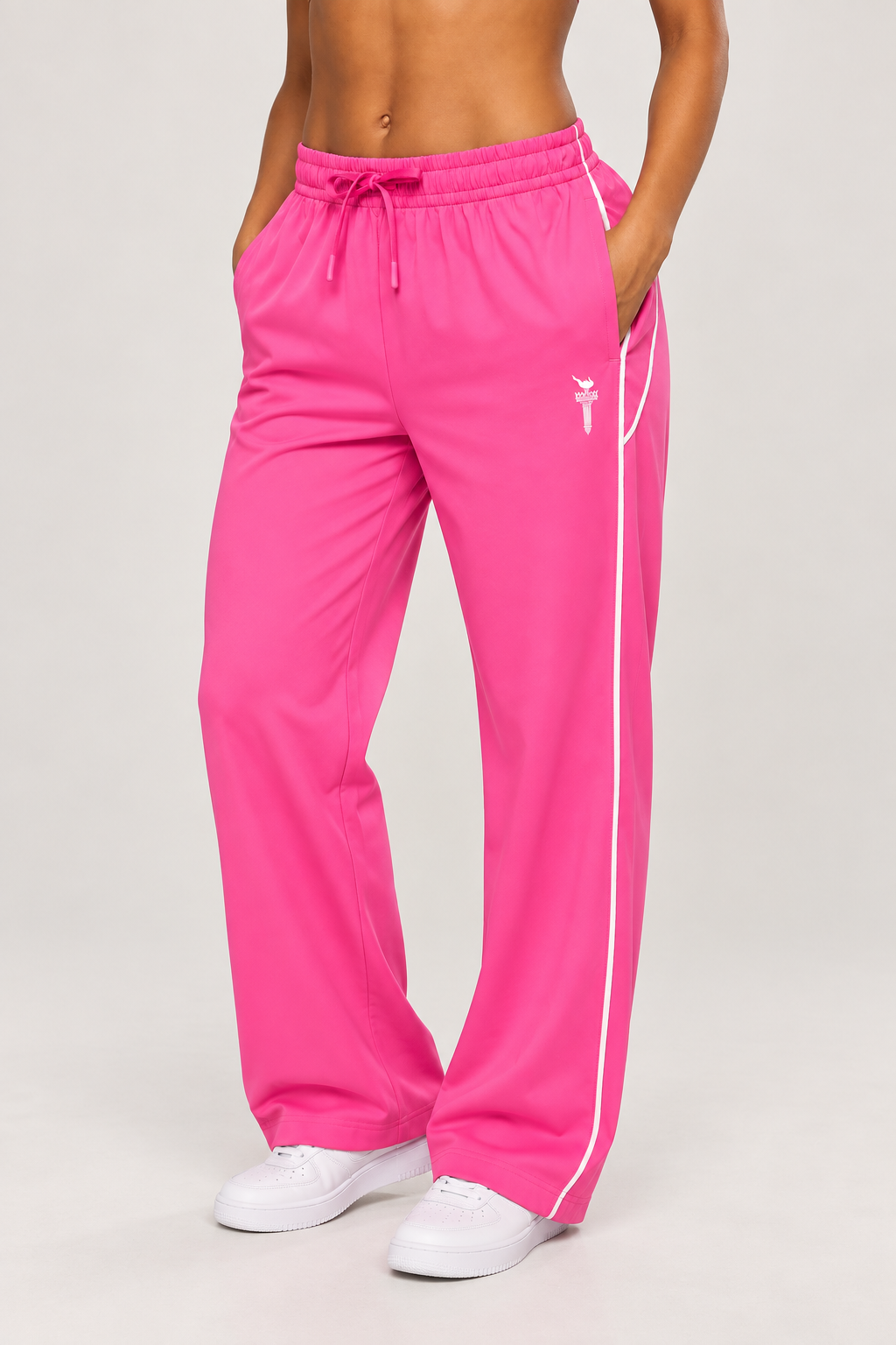 Pink wide-leg track pants with contrast side piping